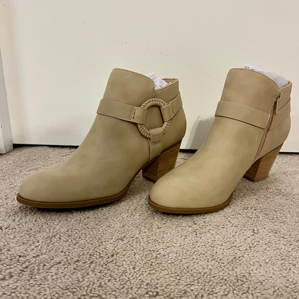 DV by Dolce Vita Tan Ankle Booties with Buckle Detail